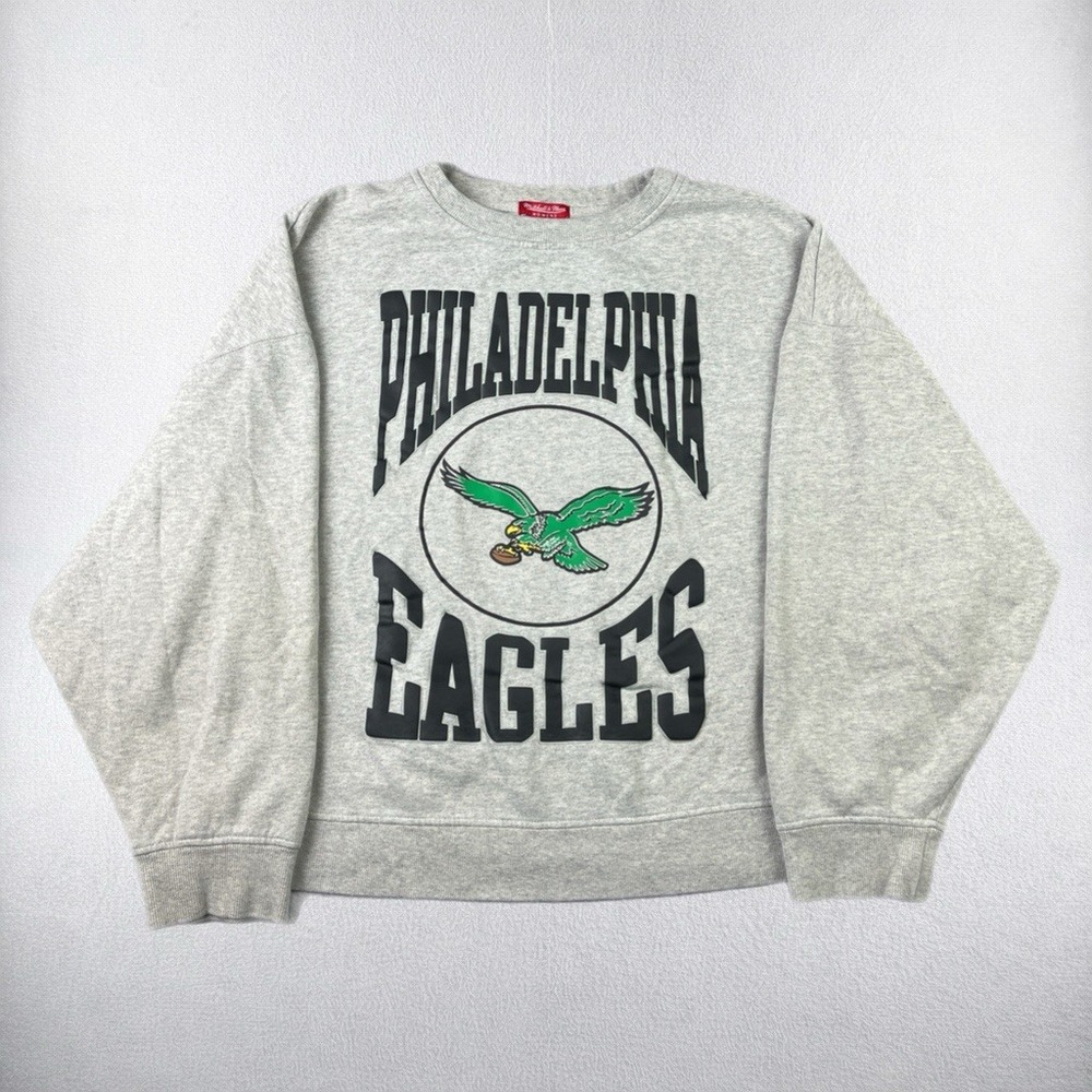 Philadelphia Eagles Sweatshirt Womens 2X Grey Mitchell & Ness Throwback Boxy NFL